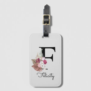 Étiquette À Bagage Monogramme Rose Boho Girl Floral Initial F
