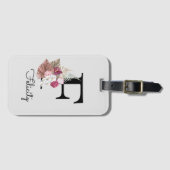 Étiquette À Bagage Monogramme rose Boho girly floral initiale F (Devant Horizontal)