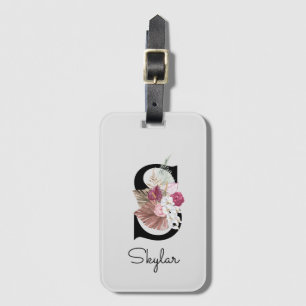 Étiquette À Bagage Monogramme rose boho girly floral initiale S