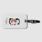 Étiquette À Bagage Monogramme rose boho girly floral initiale S (Devant Horizontal)