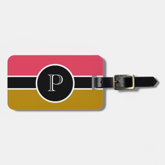 Étiquette À Bagage Monogramme rose Brown initial Voyage moderne (Devant horizontal)