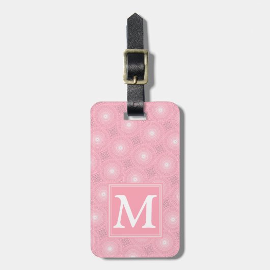 Étiquette À Bagage Monogramme rose cercles motif (Devant Vertical)