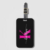 Étiquette À Bagage Monogramme rose chaud noir (Devant Vertical)