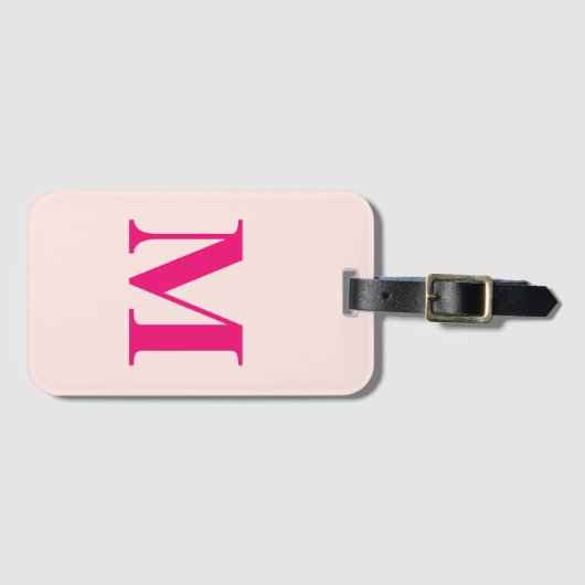 Étiquette À Bagage Monogramme rose-chaud rose-blanc initial Nom perso (Devant Horizontal)