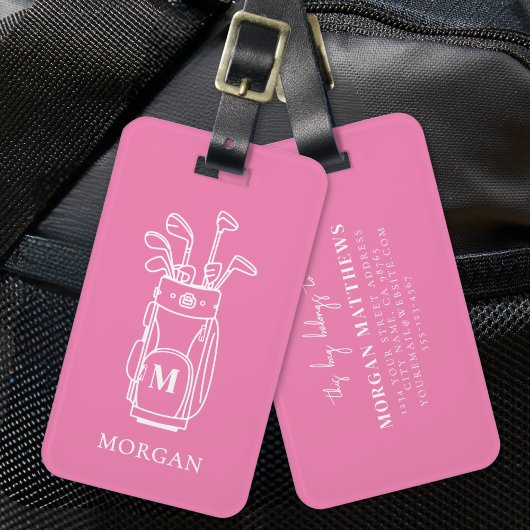 Étiquette À Bagage Monogramme rose de golf