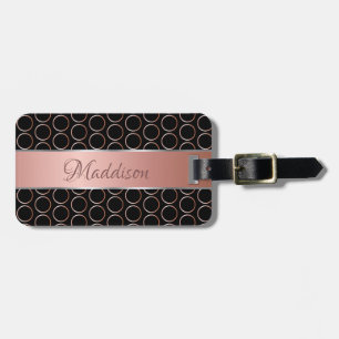 Étiquette À Bagage Monogramme rose de motif de points d'or
