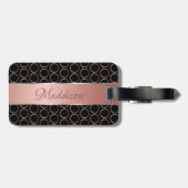 Étiquette À Bagage Monogramme rose de motif de points d'or (Dos horizontal)