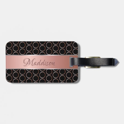 Étiquette À Bagage Monogramme rose de motif de points d'or (Dos horizontal)