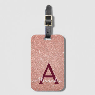 Étiquette À Bagage Monogramme rose de parties scintillantes