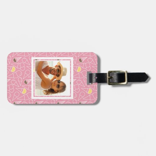 Étiquette À Bagage Monogramme rose du motif | de crème glacée d'été (Devant horizontal)