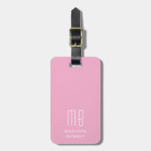 Étiquette À Bagage Monogramme Rose Élégant (Devant Vertical)