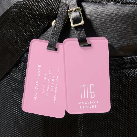 Étiquette À Bagage Monogramme Rose Élégant