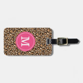 Étiquette À Bagage Monogramme rose et Empreinte de léopard personnali (Devant horizontal)