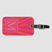 Étiquette À Bagage Monogramme rose et orange Zebra (Devant Horizontal)