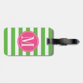 Étiquette À Bagage Monogramme rose et vert de coutume de rayures (Dos horizontal)