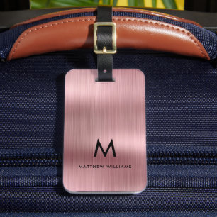 Étiquette À Bagage Monogramme rose Faux métal acier stylisé Personnal