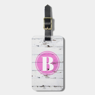 Étiquette À Bagage Monogramme rose féminin en bois blanc rustique vin