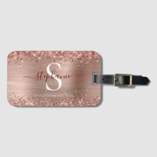 Étiquette À Bagage Monogramme Rose Gold Faux-Parties scintillant Girl