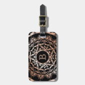 Étiquette À Bagage Monogramme rose Gold Floral Mandala (Devant Vertical)