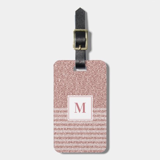 Étiquette À Bagage Monogramme Rose Gold Parties scintillant rayures G (Devant Vertical)
