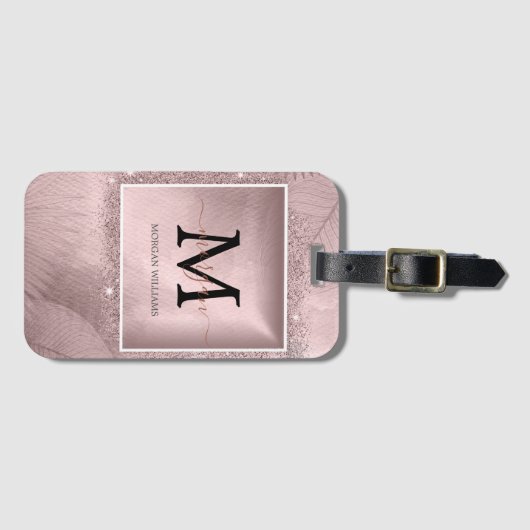 Étiquette À Bagage Monogramme rose Gold Script (Devant Horizontal)