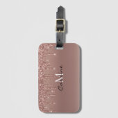 Étiquette À Bagage Monogramme Rose métallique Parties scintillant de  (Devant Vertical)