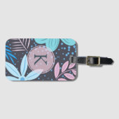 Étiquette À Bagage Monogramme rose Motif moderne Big Blue Flower (Devant Horizontal)
