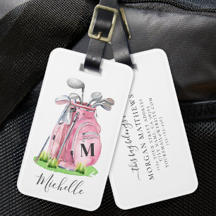Étiquette À Bagage Monogramme rose nom golf