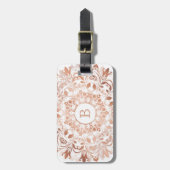 Étiquette À Bagage Monogramme rose or blanc floral Mandala (Devant Vertical)