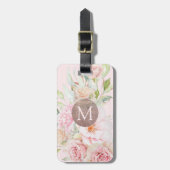 Étiquette À Bagage Monogramme Rose or bleu rose Aquarelle Florale (Devant Vertical)