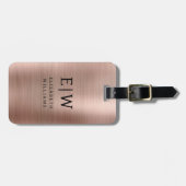 Étiquette À Bagage Monogramme Rose Or rose brossé métal élégant (Devant horizontal)