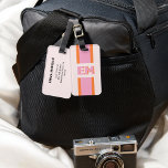 Étiquette À Bagage Monogramme rose orange rétro<br><div class="desc">Voyagez avec style avec une étiquette de bagage personnalisée qui se distingue de la foule. Avec son monogramme en caractères sans serif gras avec un effet d'ombre percutant, ce design est un vrai trait avec sa palette de couleurs rétro qui ajoute une touche de charme vintage. Les rayures roses et...</div>