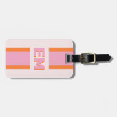 Étiquette À Bagage Monogramme rose orange rétro (Devant horizontal)