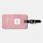 Étiquette À Bagage Monogramme rose pâle simple et chic avec nom (Devant horizontal)