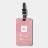 Étiquette À Bagage Monogramme rose pâle simple et chic avec nom (Devant Vertical)