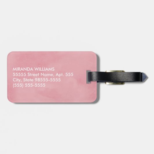 Étiquette À Bagage Monogramme rose pâle simple et chic avec nom (Dos horizontal)