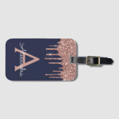 Étiquette À Bagage Monogramme rose Parties scintillant bleue de la Ma (Devant Horizontal)