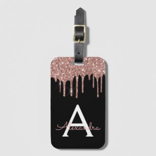 Étiquette À Bagage Monogramme rose Parties scintillant noire en or