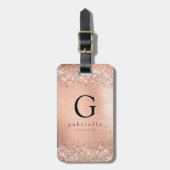 Étiquette À Bagage Monogramme rose Parties scintillant or (Devant Vertical)