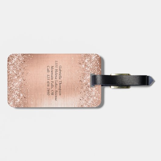 Étiquette À Bagage Monogramme rose Parties scintillant or (Dos horizontal)