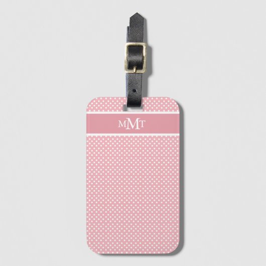 Étiquette À Bagage Monogramme rose Polkadot (Devant Vertical)