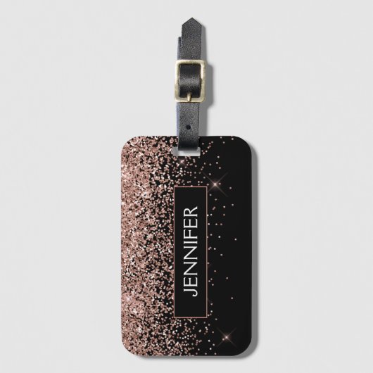 Étiquette À Bagage Monogramme Rose rose rose rose Parties scintillant (Devant Vertical)