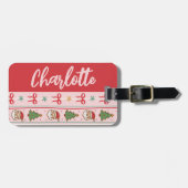 Étiquette À Bagage Monogramme rose rouge Noël Coquette Bow (Devant horizontal)