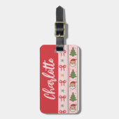 Étiquette À Bagage Monogramme rose rouge Noël Coquette Bow (Devant Vertical)