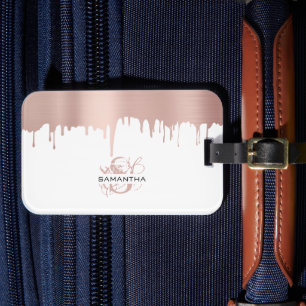 Étiquette À Bagage Monogramme Rose tendance Pink Gold