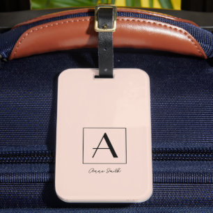 Étiquette À Bagage Monogramme rose vif féminin Script initial chic
