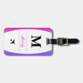 Étiquette À Bagage Monogramme rose violet et blanc (Devant horizontal)