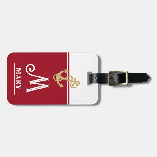 Étiquette À Bagage Monogramme rouge (Devant horizontal)