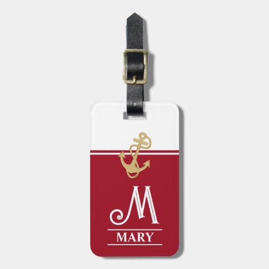 Étiquette À Bagage Monogramme rouge (Devant Vertical)