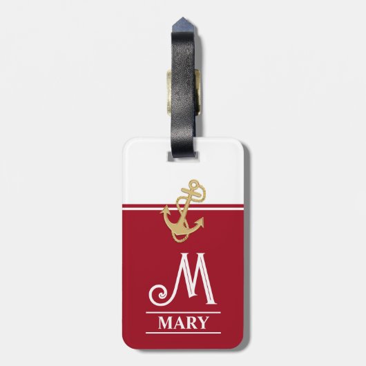 Étiquette À Bagage Monogramme rouge (Dos Vertical)